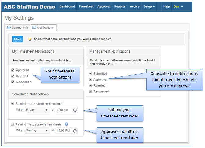 subscribing to timesheet notifications